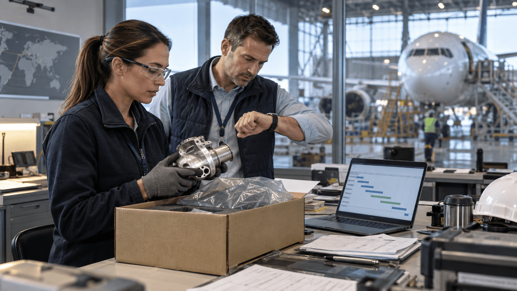 Aviation procurement professionals coordinating an aircraft-part sourcing timeline