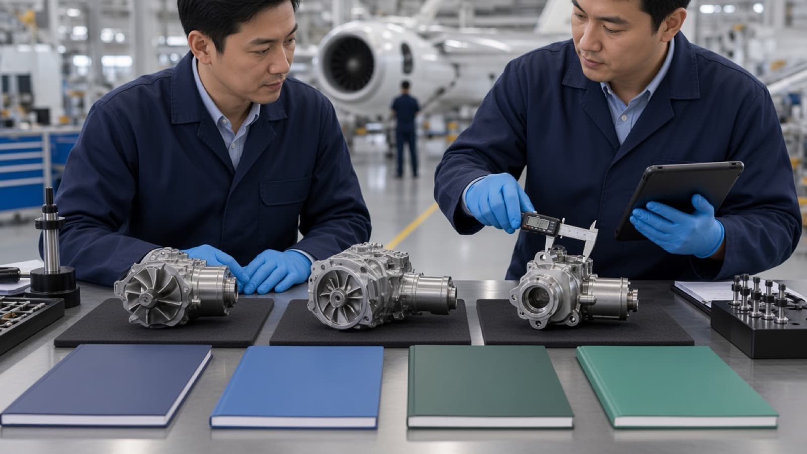 Aircraft components arranged for inspection and sourcing review